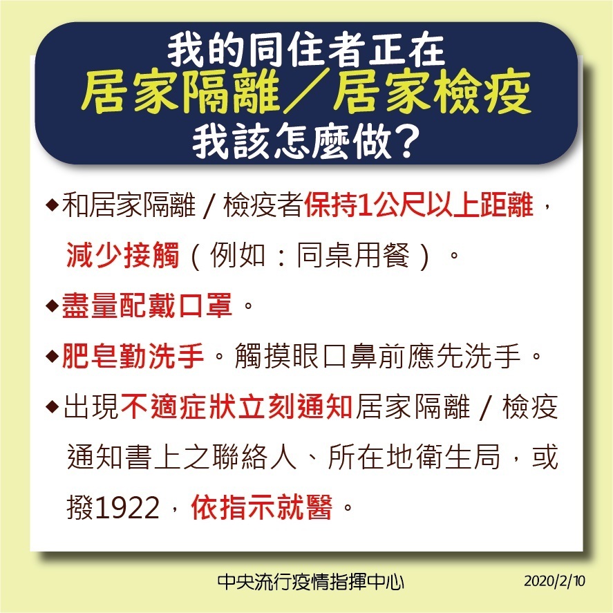 我的同住者正在居家隔離/居家檢疫我該怎麼做
