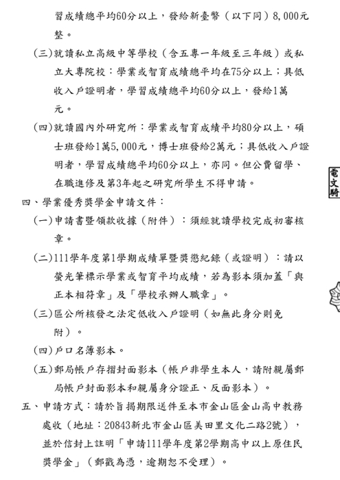 111學年度第2學期「新北市高級中等以上學校原住民學生獎學金」【校內收件至112年3月10日截止】圖片