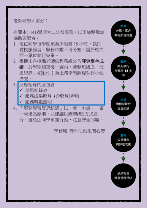 1141學期大二公益服務注意事項圖片