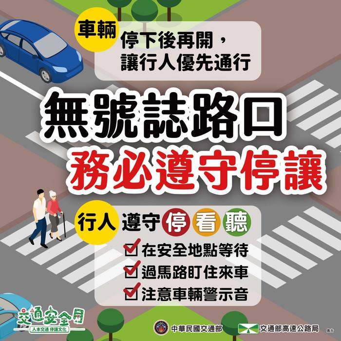 【交通安全宣導】九月主題：車輛慢看停，行人安全行