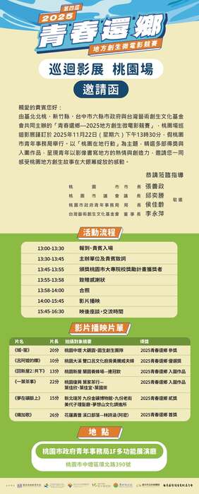 桃園市政府青年事務局舉辦青春還鄉—2025地方創生微電影競賽圖片